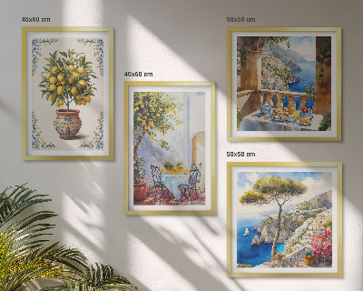 Set of 4 wall art pieces Sea lemon tree table