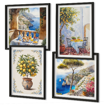 Set of 4 wall art pieces Sea lemon tree table