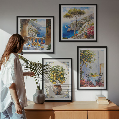 Set of 4 wall art pieces Sea lemon tree table