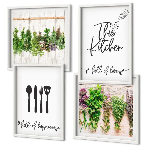 Multi-piece wall decor set featuring kitchen herb and plant inscriptions