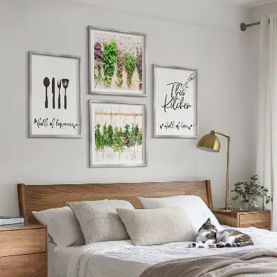 Multi-piece wall decor set featuring kitchen herb and plant inscriptions