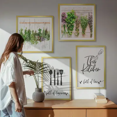 Multi-piece wall decor set featuring kitchen herb and plant inscriptions