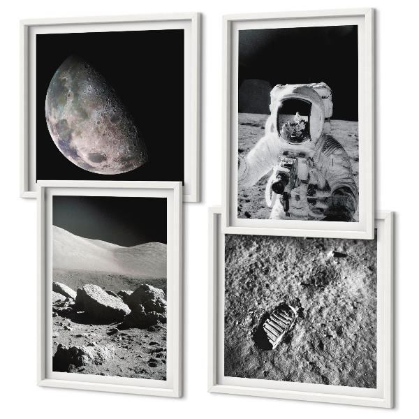 Set of 4 wall art pieces Moon astronaut footprint