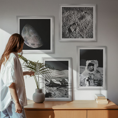 Set of 4 wall art pieces Moon astronaut footprint