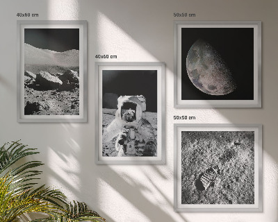Set of 4 wall art pieces Moon astronaut footprint
