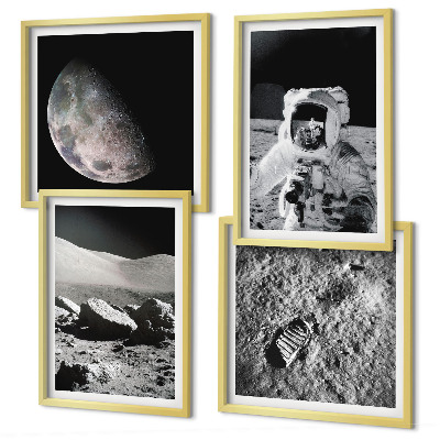 Set of 4 wall art pieces Moon astronaut footprint