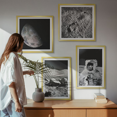 Set of 4 wall art pieces Moon astronaut footprint