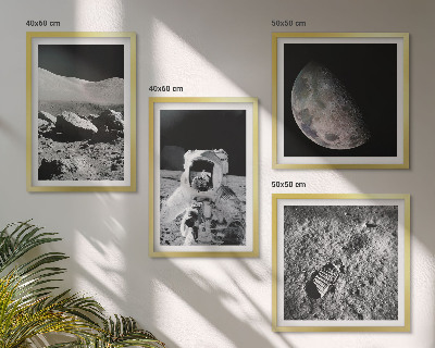Set of 4 wall art pieces Moon astronaut footprint