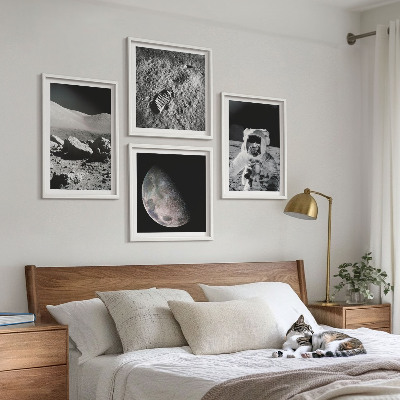 Set of 4 wall art pieces Moon astronaut footprint