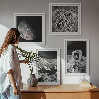 Set of 4 wall art pieces Moon astronaut footprint