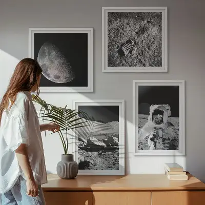 Moon astronaut footprint wall art set of 4 pieces
