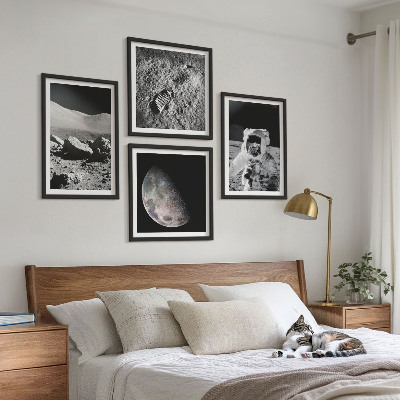 Set of 4 wall art pieces Moon astronaut footprint