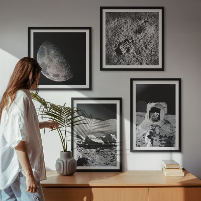 Set of 4 wall art pieces Moon astronaut footprint