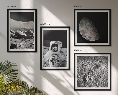 Set of 4 wall art pieces Moon astronaut footprint