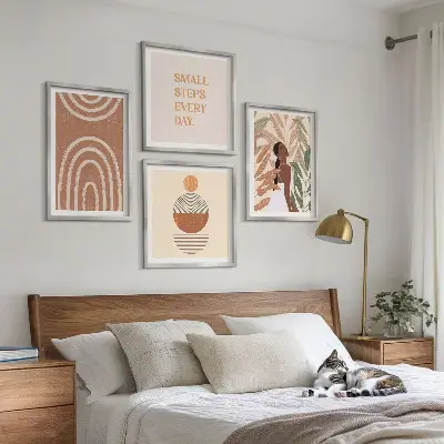Wall art set with stylish plant patterns and geometry
