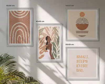 Wall art set with stylish plant patterns and geometry