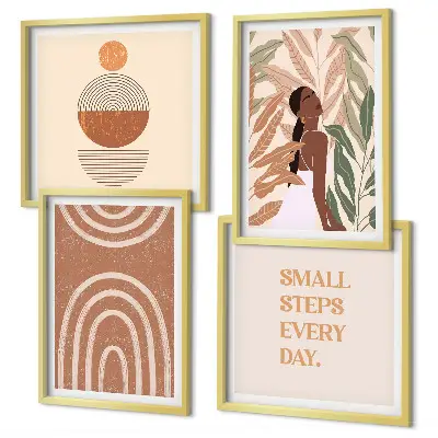 Wall art set with stylish plant patterns and geometry