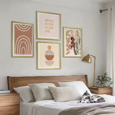 Wall art set with stylish plant patterns and geometry