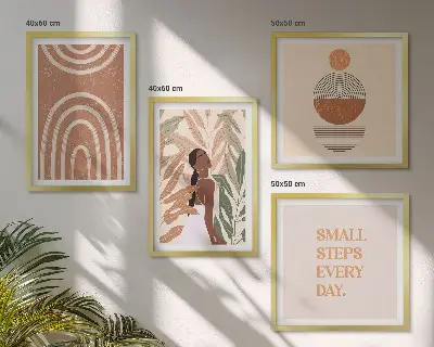 Wall art set with stylish plant patterns and geometry