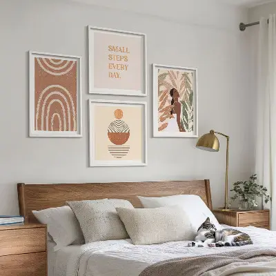 Wall art set with stylish plant patterns and geometry