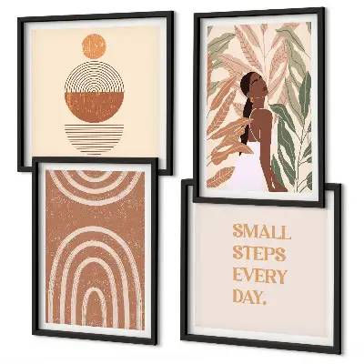 Wall art set with stylish plant patterns and geometry