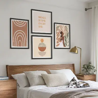 Wall art set with stylish plant patterns and geometry