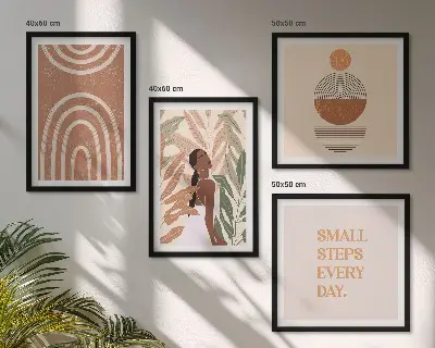 Wall art set with stylish plant patterns and geometry