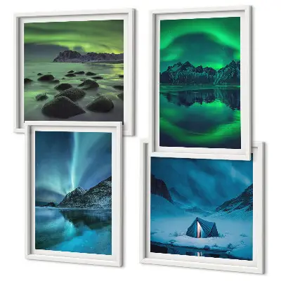 Winter landscape with aurora wall art set of 4 pieces