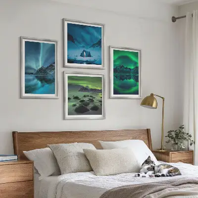Winter landscape with aurora wall art set of 4 pieces