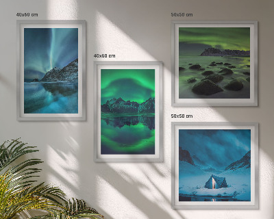 Set of 4 wall art pieces Winter landscape with aurora