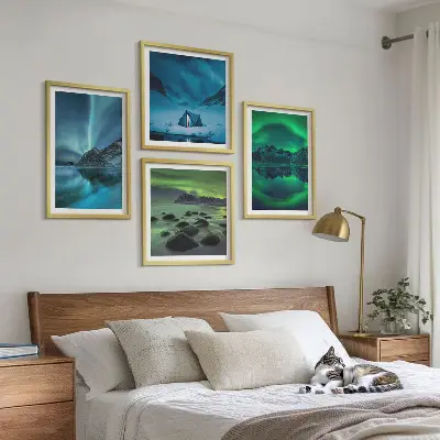 Winter landscape with aurora wall art set of 4 pieces