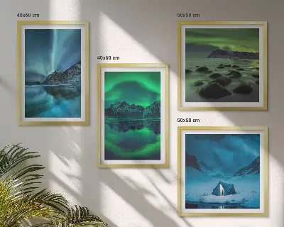 Winter landscape with aurora wall art set of 4 pieces