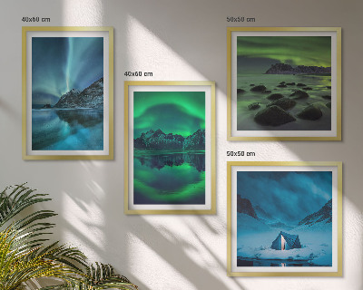 Set of 4 wall art pieces Winter landscape with aurora