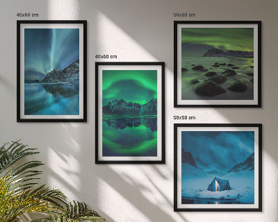 Set of 4 wall art pieces Winter landscape with aurora