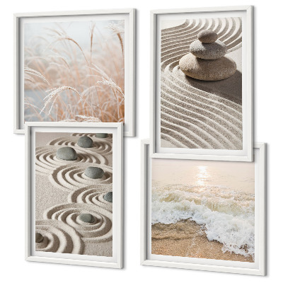 Wall art set Waves sand water stones beach