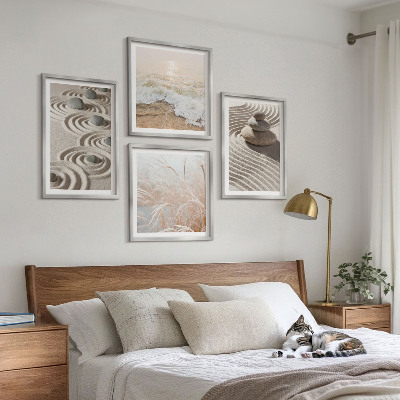 Wall art set Waves sand water stones beach