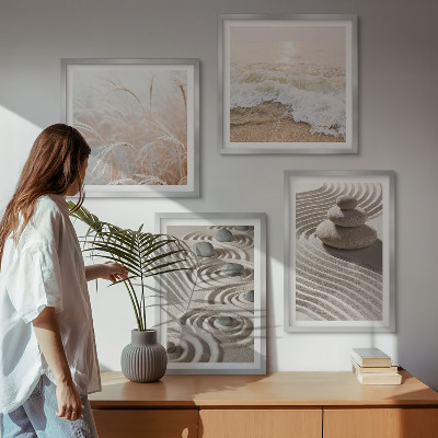 Wall art set Waves sand water stones beach