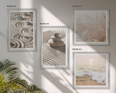Wall art set Waves sand water stones beach