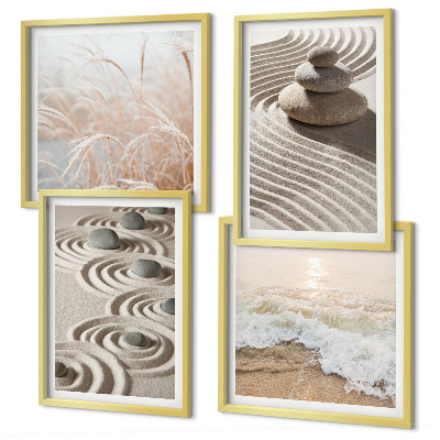 Wall art set Waves sand water stones beach