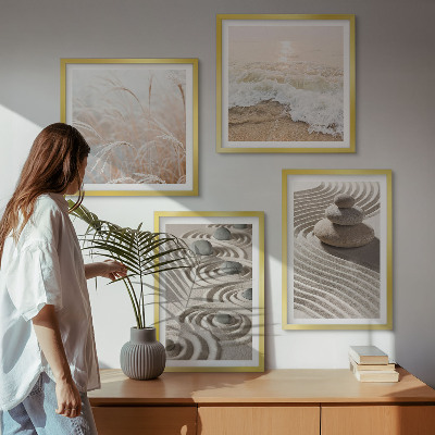 Wall art set Waves sand water stones beach