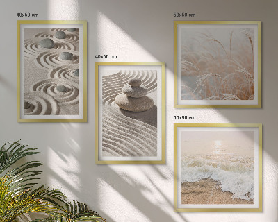 Wall art set Waves sand water stones beach