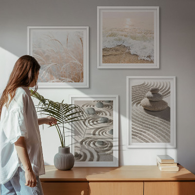 Wall art set Waves sand water stones beach