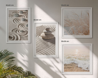 Wall art set Waves sand water stones beach
