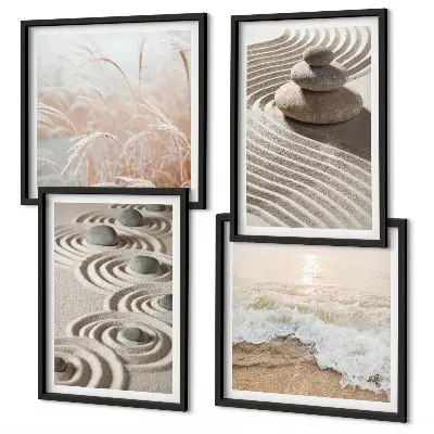 Wall art set waves, sand, water, stones, and beach scenery