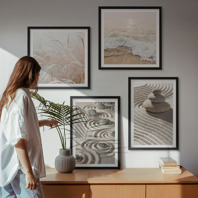 Wall art set Waves sand water stones beach