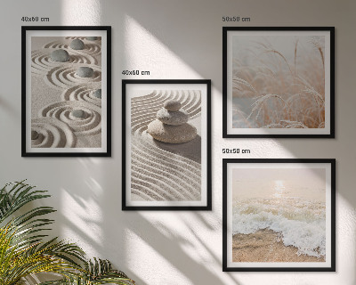 Wall art set Waves sand water stones beach