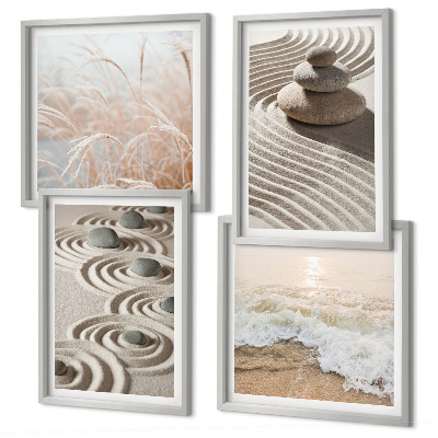 Wall art set Waves sand water stones beach
