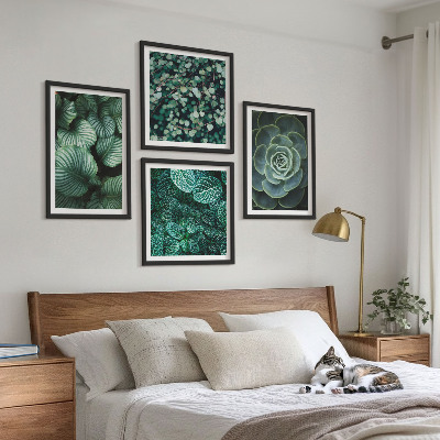 Set of 4 wall art pieces Green succulent leaves