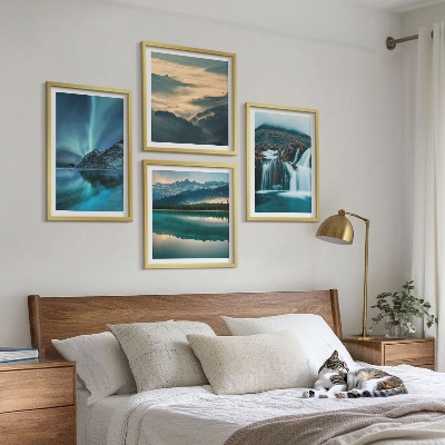 Set of 4 wall art pieces Winter landscapes waterfalls aurora
