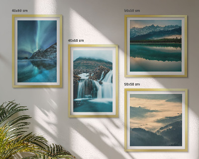 Set of 4 wall art pieces Winter landscapes waterfalls aurora